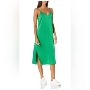 The Drop Women's Ana Silky V-Neck Midi Slip Dress, Emerald / NWT